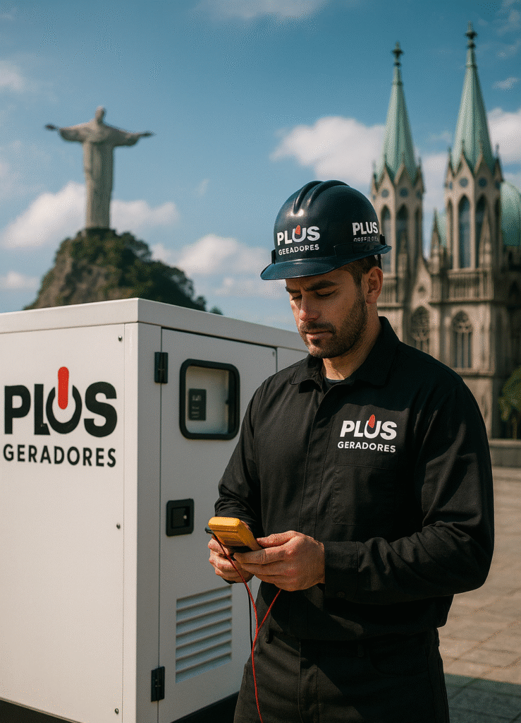 Gerador silencioso da Plus Geradores alugado para evento no Rio de Janeiro e em São Paulo